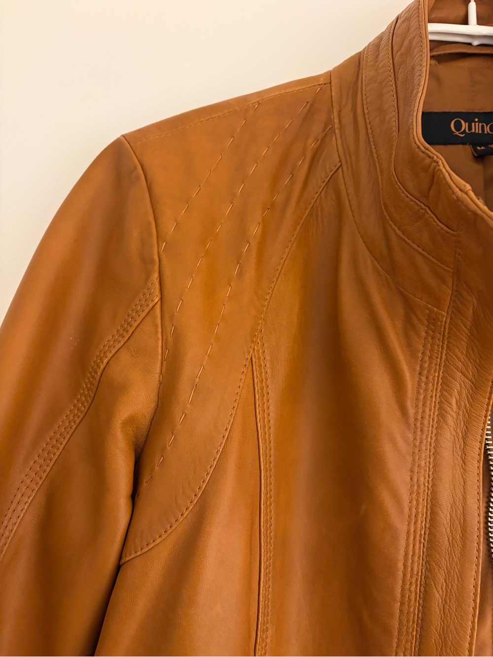 Quince Cognac Leather Zip Jacket - Picture 2 of 6
